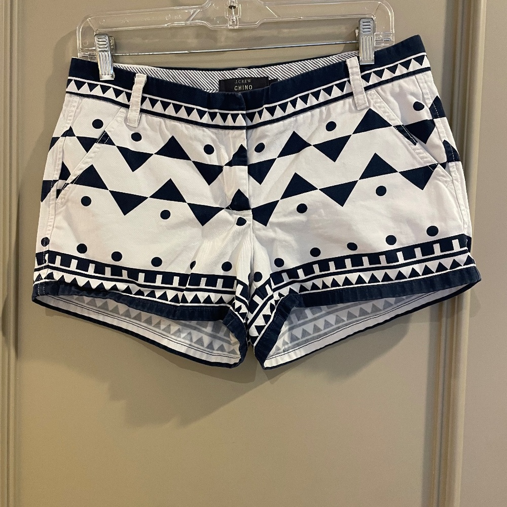 J.Crew Blue White Geometric Chino Shorts 100% Cotton Size 6